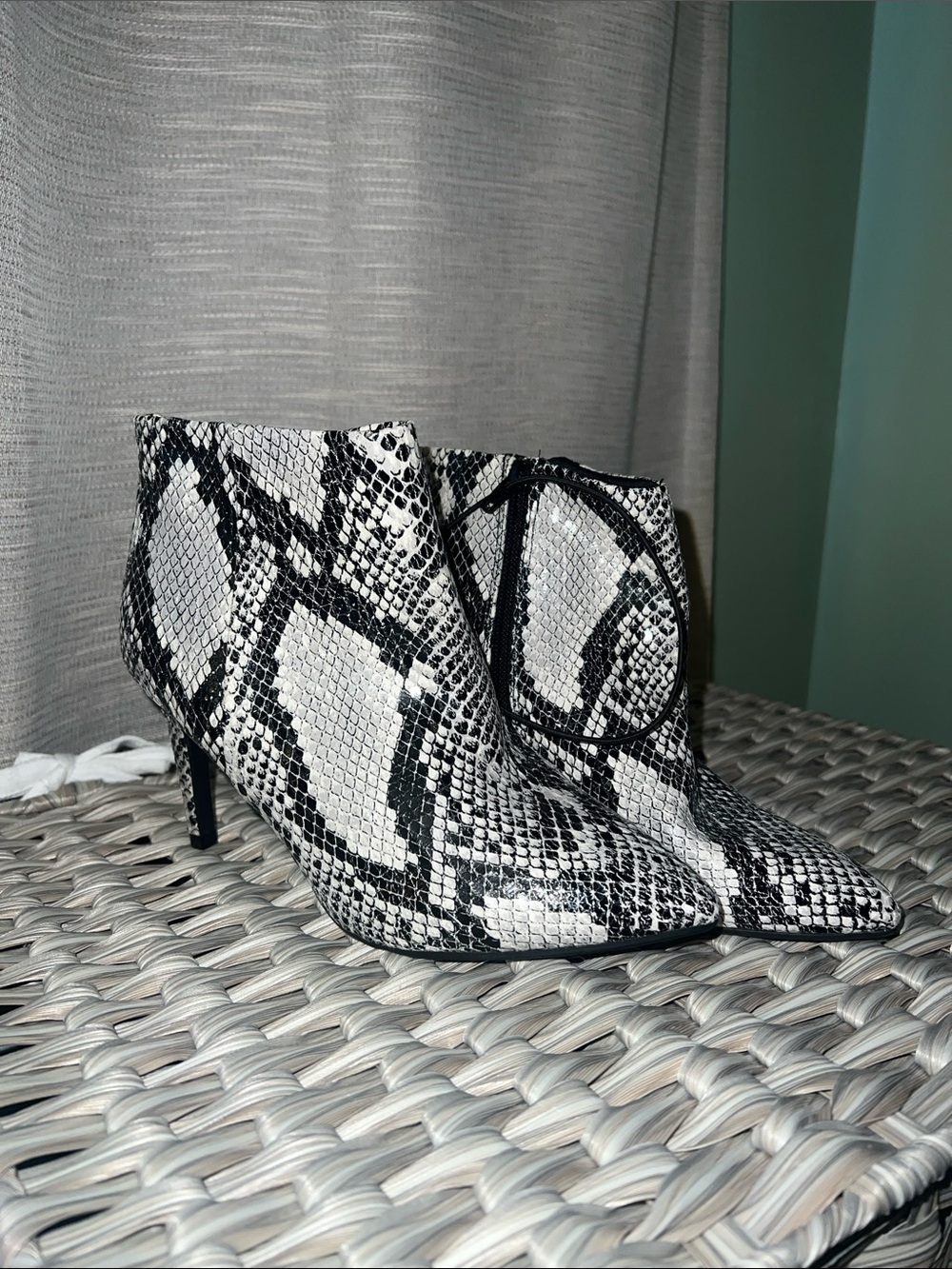 Worthington Black & White Snakeskin Pointed Ankle Boots